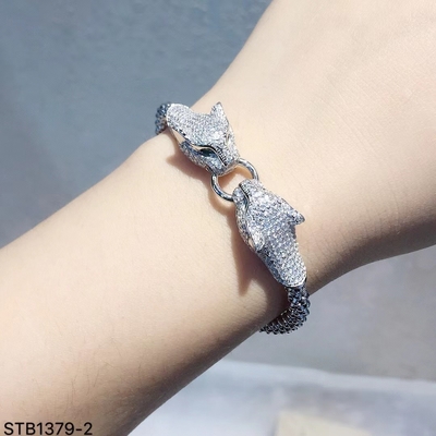 Good price CZ Cubic Zirconia Animal Tiger Sterling Silver Bracelet Bangle Flexible Bangle Jewelry online