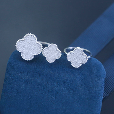 Buy Wholesale 925 Sterling Silver Fine Jewelry Trendy Custom Adjustable Ring Four Leafs Clover Zircon Rings For Girls online manufacture
