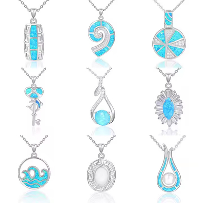 Good price Custom S925 Sterling Blue Opal Necklace Silver Pendant Jewellery online