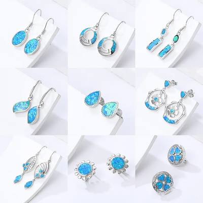 Good price Blue 925 Silver Sterling Opal Jewelry Minimalist Stone Earring OEM online