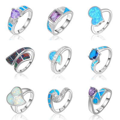 Good price Blue Vermeil Opal Inlay Wedding Band Womens Jewelry 925 Silver online