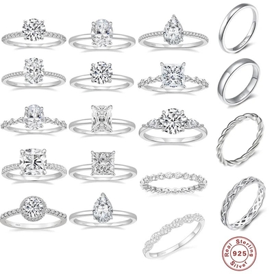 Good price Eternity 925 Silver 2 Carat Moissanite Solitaire Ring Princess Cut Gold Plated Wedding Jewelry online