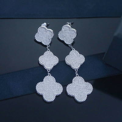 Good price Custom Silver 925 Sterling Earrings CZ Four Leaf Pendent Drop online