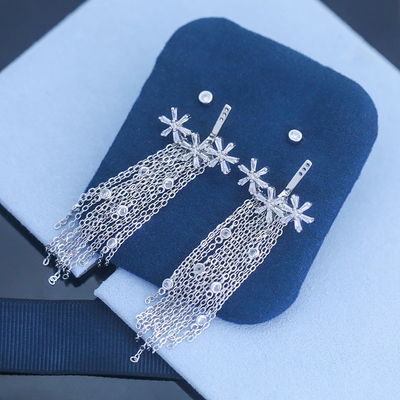 Good price Polished S925 Snowflake Fringe Sterling Silver Tassel Earrings 1.5cm online