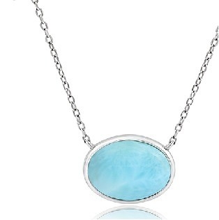 Good price 925 Larimar Sterling Silver Necklace Oval Cabochon Gemstones OEM online