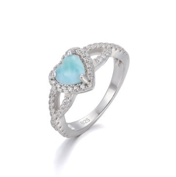 Good price Custom Gemstone Larimar Silver Jewelry Heart Edge White Diamond Ring online