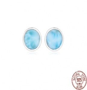 Good price Women Oval Larimar Silver Jewelry Stud Earrings 925 Sterling Silver online
