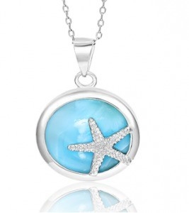 Good price Bohemian 925 Sterling Silver Larimar Starfish Pendant Necklace 18inch online