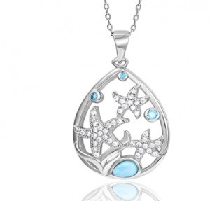 Good price S925 Sterling Silver Larimar Stone Pendant Necklace Starfish Necklace for Women online