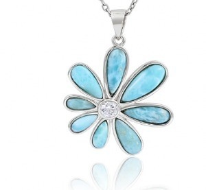 Good price Cabochon Cut 925 Sterling Silver Larimar Pendant Necklace Blue Flower Gemstone online
