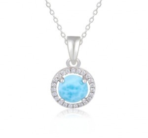Good price Round Oval Sterling Larimar Silver Jewelry CZ Pendant Necklace online